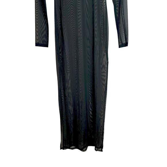 K Too Womens Sheer Long Sleeve Mock Neck Mesh Swim Cover Up Maxi Dress Black M - Picture 5 of 13